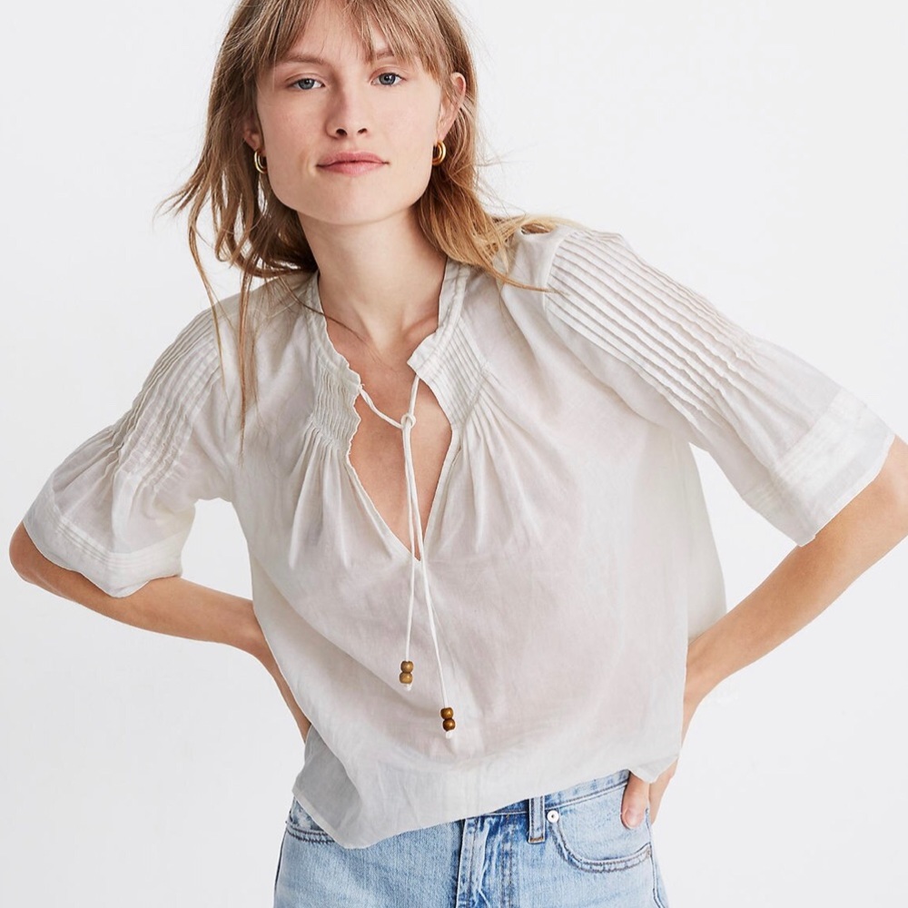 Madewell x Warm Pintuck tie-neck top